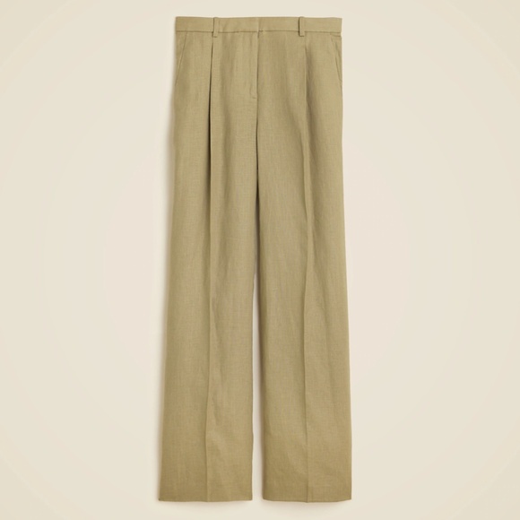 New JCREW Size 4 Wide Leg Essential Pant in Linen Dusty Fatigue $128 BW528 - Picture 1 of 4